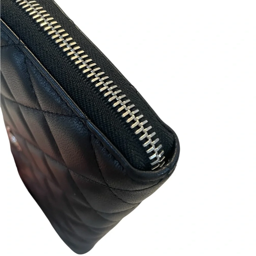 CHANEL Black Quilted Zip Wallet with CC Logo